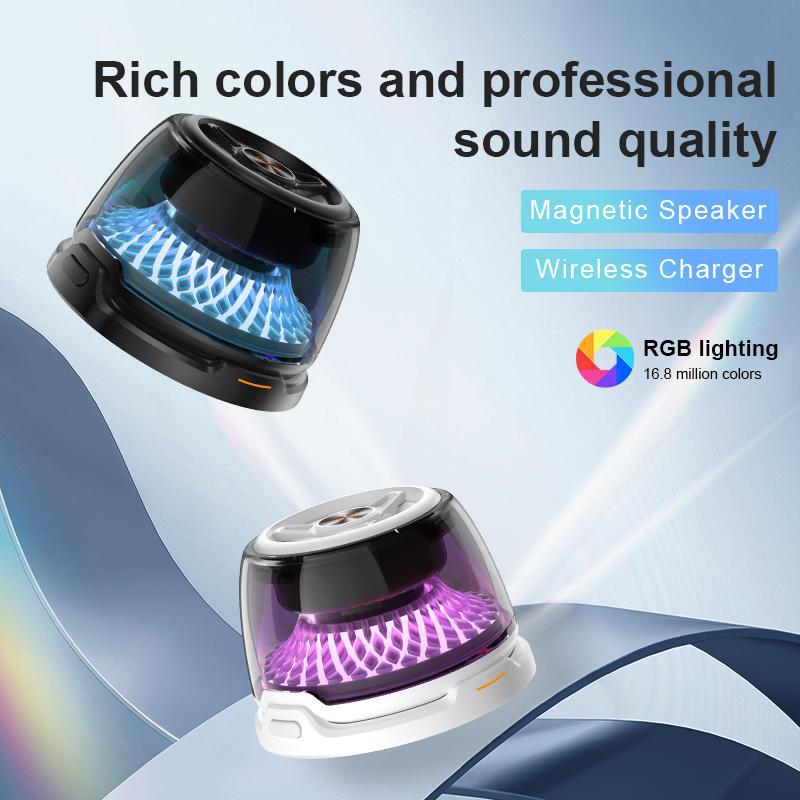 R9 Multi Functional Wireless Charger Mini Portable Bluetooth Speaker Phone Holder RGB Night Light All-in-one Machine HIFI Audio