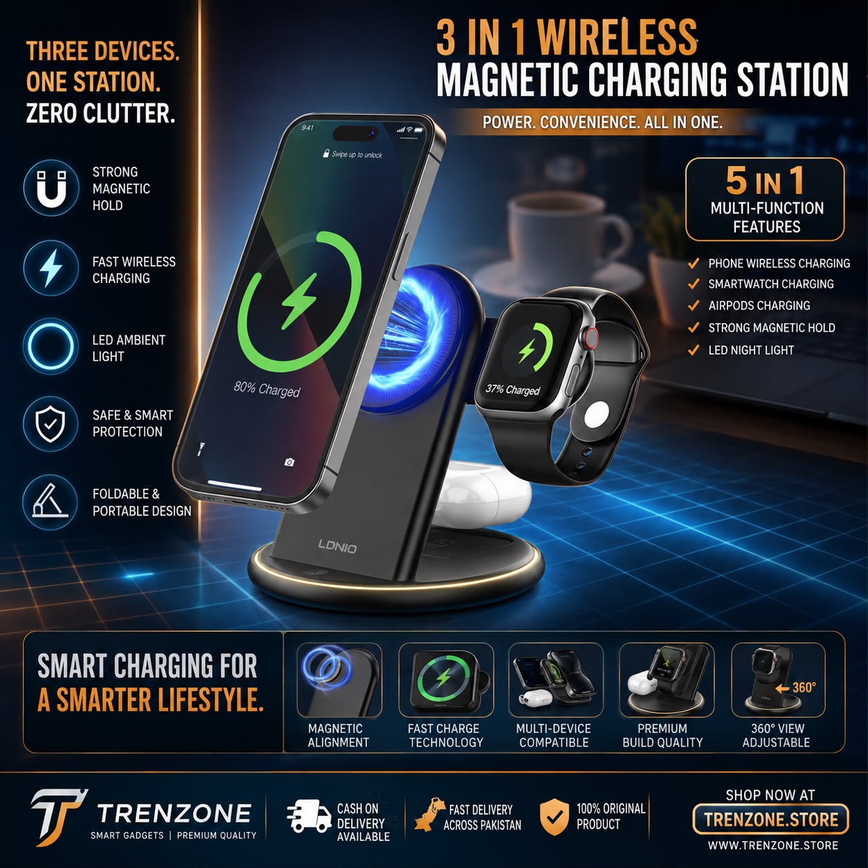 3-in-1 Magnetic Wireless Charging Station – Phone, Smartwatch & AirPods Charger